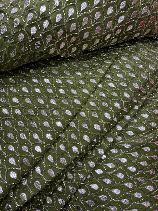 Olive Green Gota Buti Embroidered Madhav Silk (Tissue Base with Gota Work)