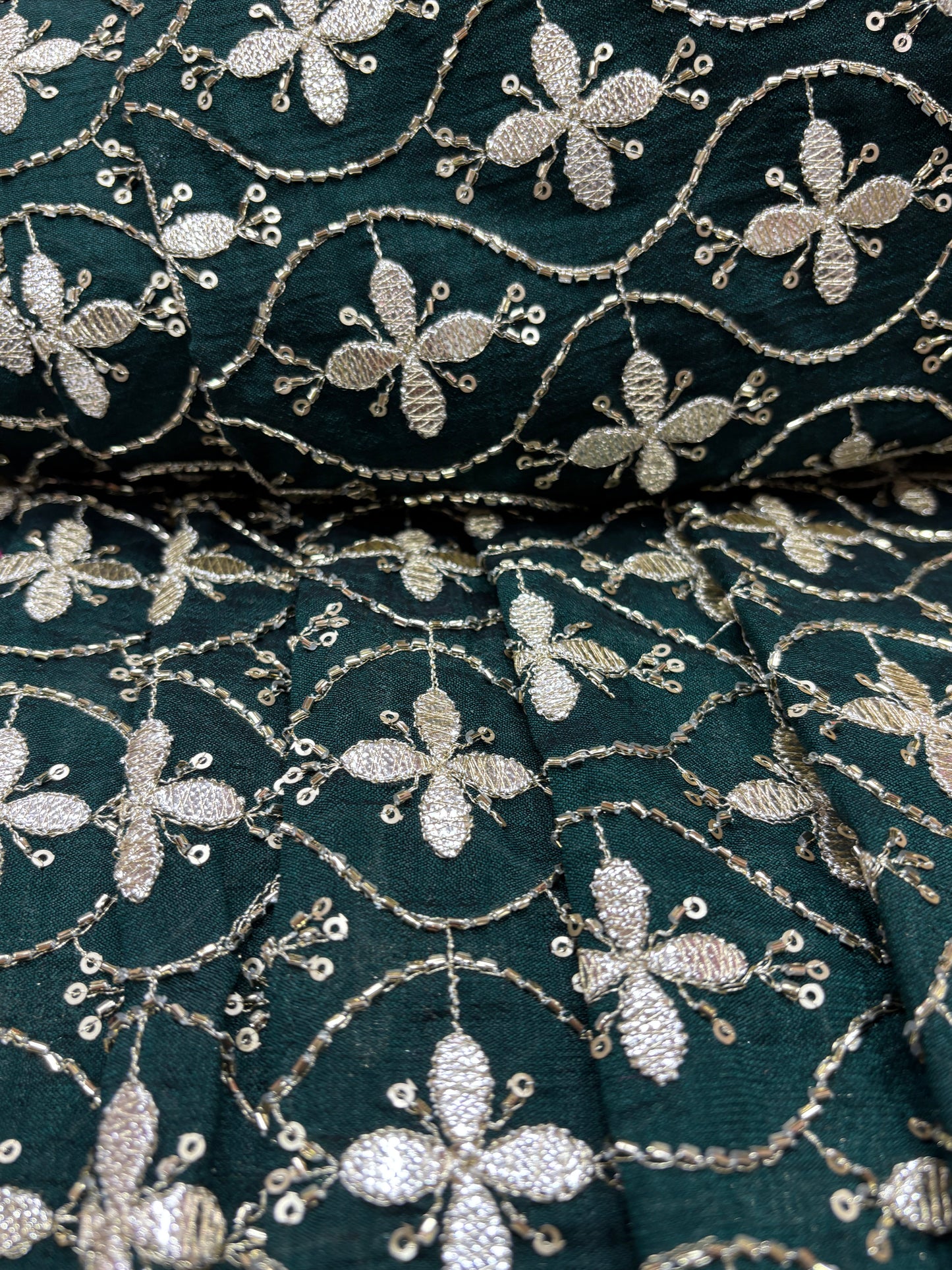 Midnight Bloom Embroidered Georgette Fabric (Silk with Gota Work)