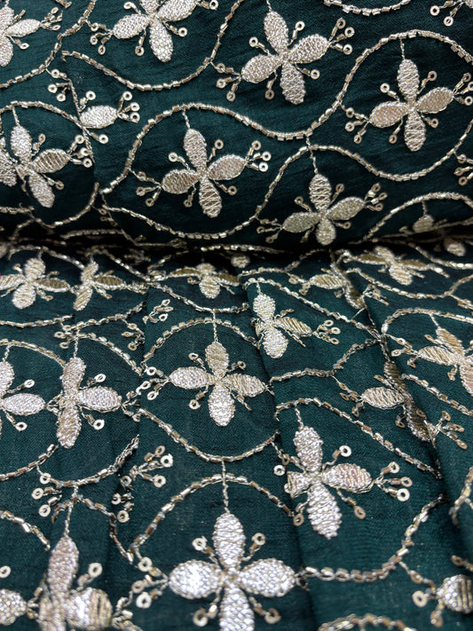 Midnight Bloom Embroidered Georgette Fabric (Silk with Gota Work)