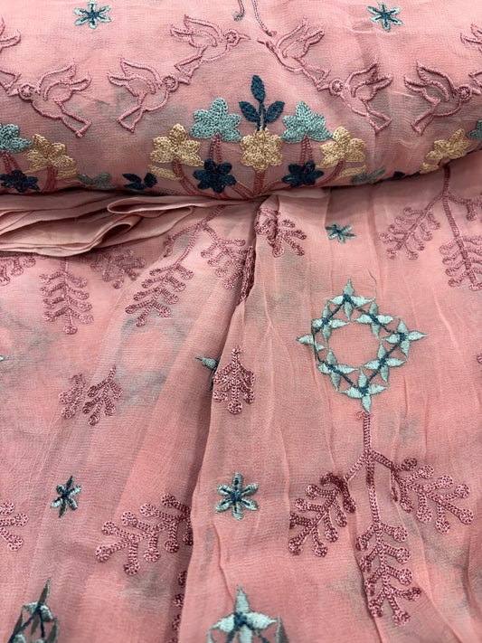 Birdsong Bloom Embroidered Organza (Gorjet with Suta Work)