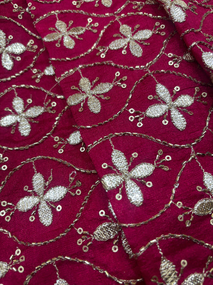 Maroon Luxe Sequin Embroidered Georgette (Silk with Gota Work)