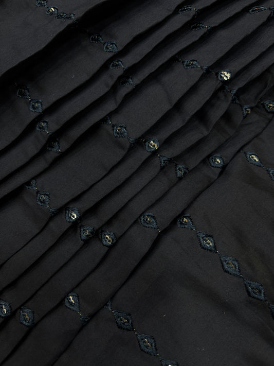 Midnight Mirrorwork Cotton Fabric (Silk with Suta Work)