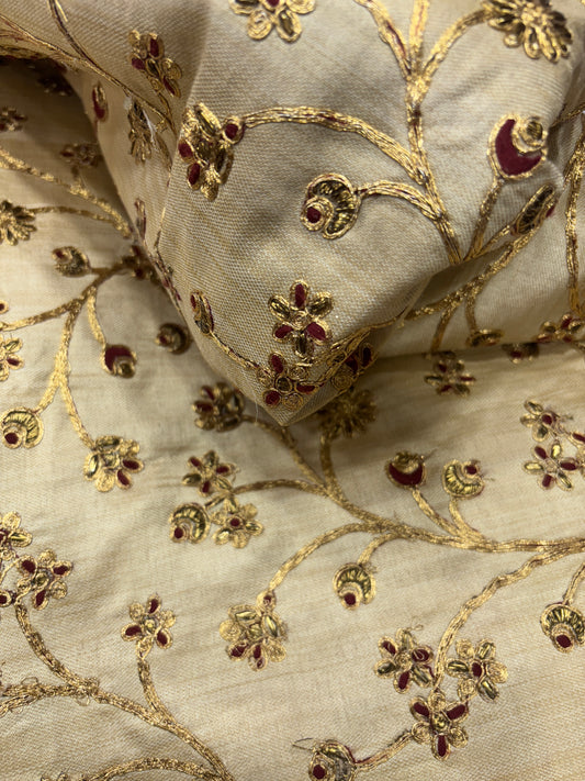 Golden Blossom Hand Embroidered Chanderi Fabric