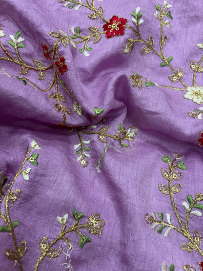 Lilac Garden Embroidered Chanderi (Silk with Embroidery Work)