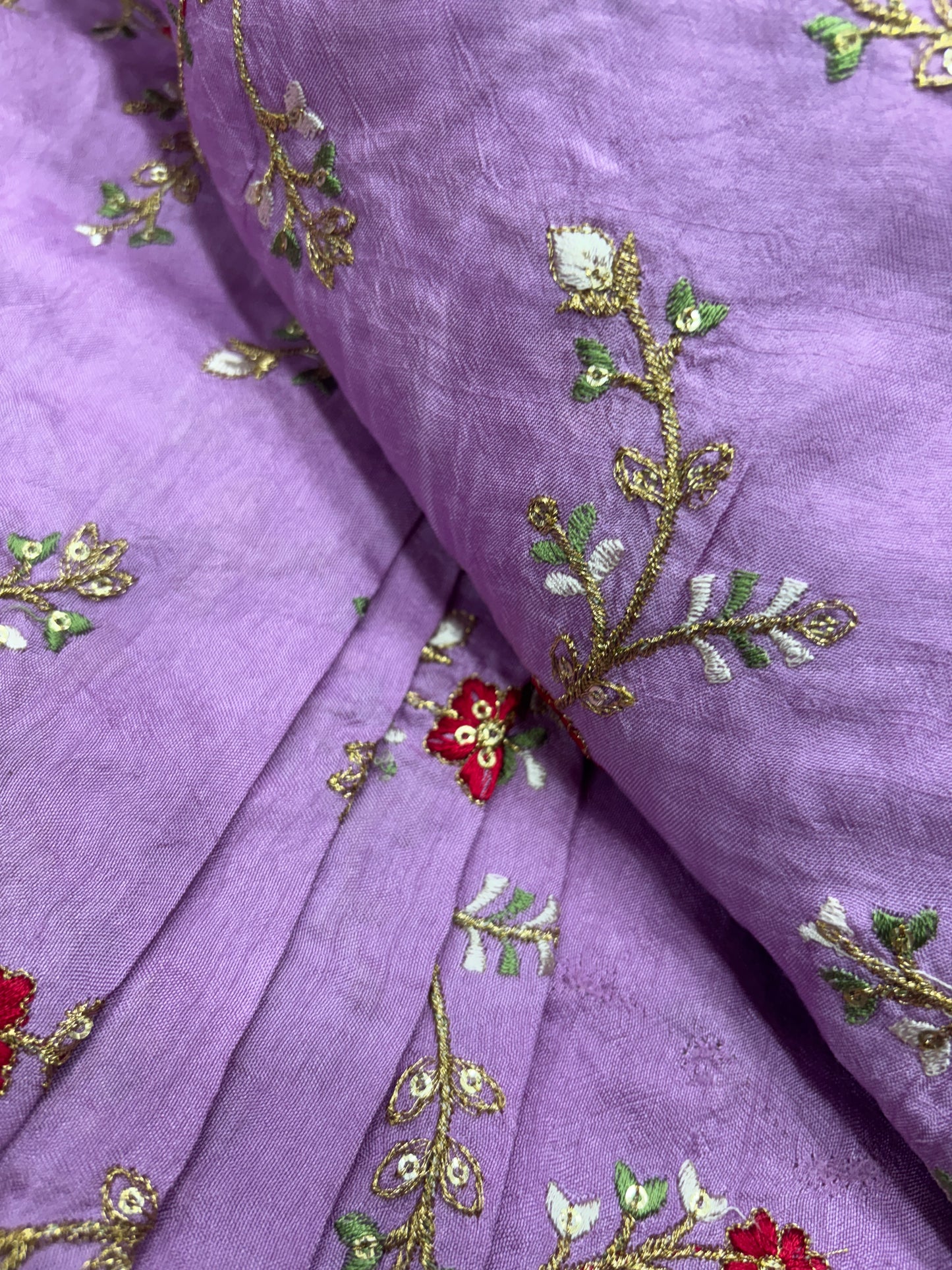 Lilac Garden Embroidered Chanderi (Silk with Embroidery Work)