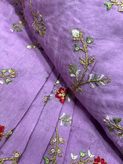 Lilac Garden Embroidered Chanderi (Silk with Embroidery Work)