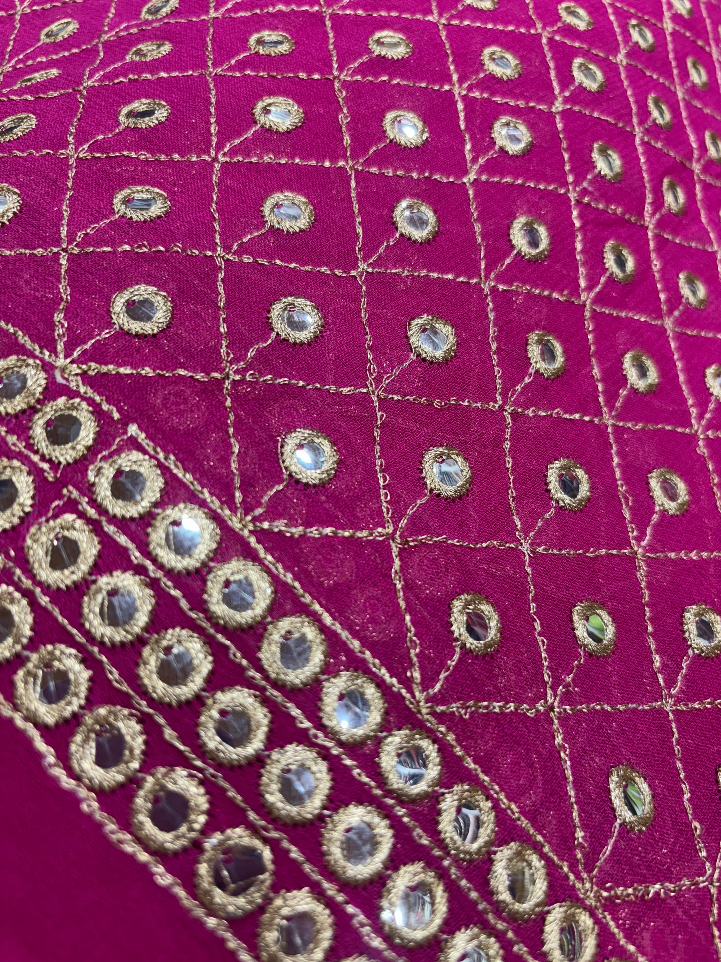 Dazzling Rani Pink Georgette Fabric with Mirror Work & Zari Detailing