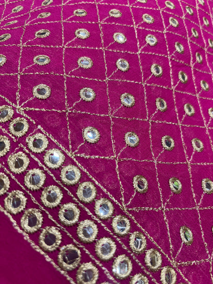 Dazzling Rani Pink Georgette Fabric with Mirror Work & Zari Detailing