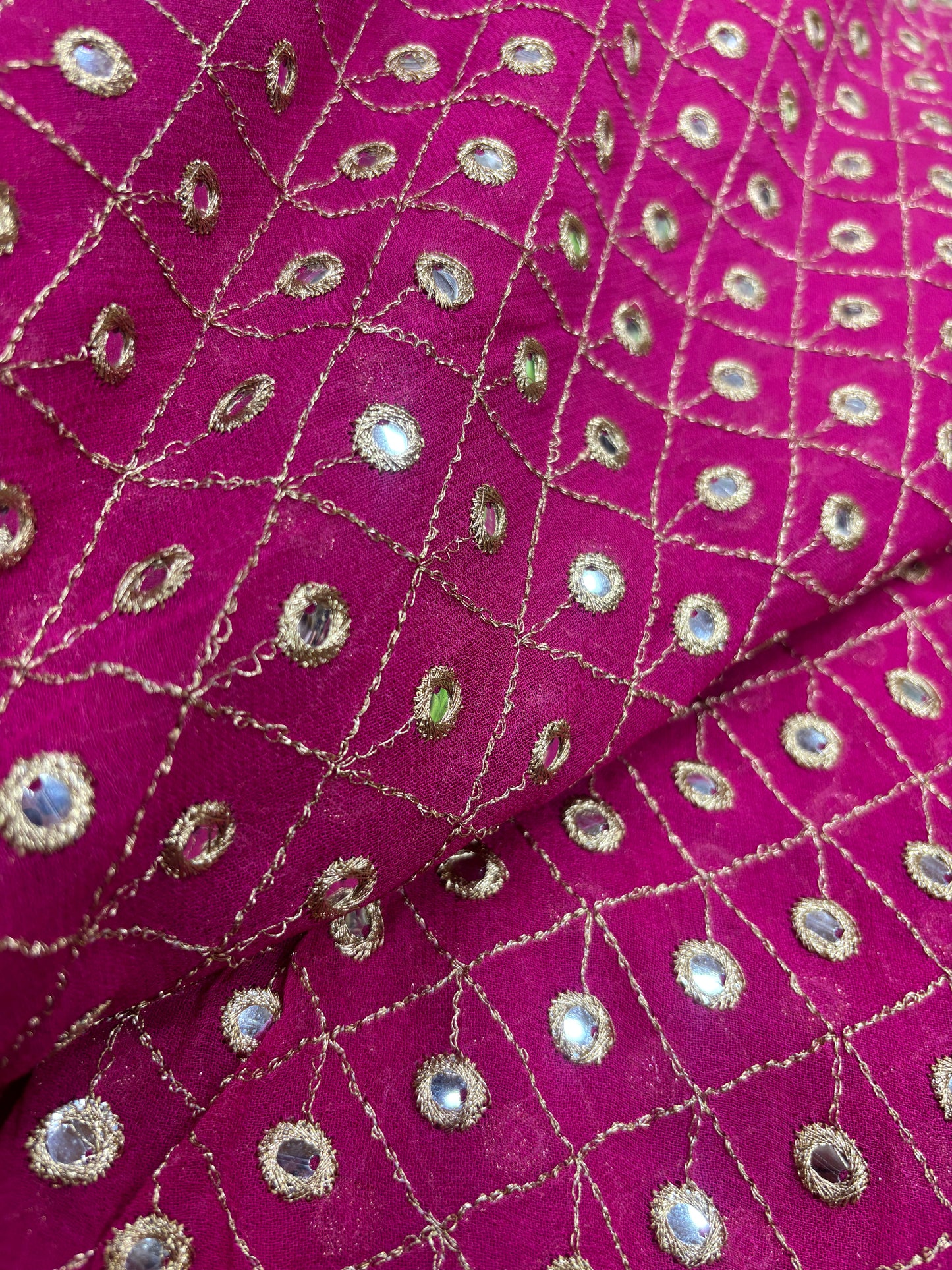 Dazzling Rani Pink Georgette Fabric with Mirror Work & Zari Detailing