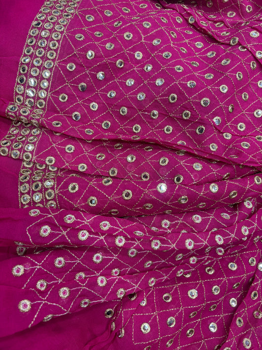 Dazzling Rani Pink Georgette Fabric with Mirror Work & Zari Detailing (Gorjet with Mirror Work)