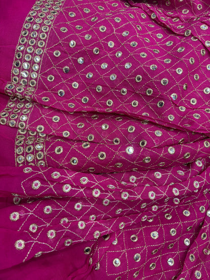 Dazzling Rani Pink Georgette Fabric with Mirror Work & Zari Detailing