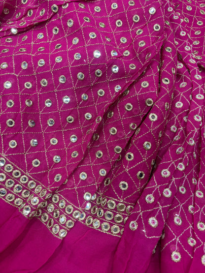 Dazzling Rani Pink Georgette Fabric with Mirror Work & Zari Detailing