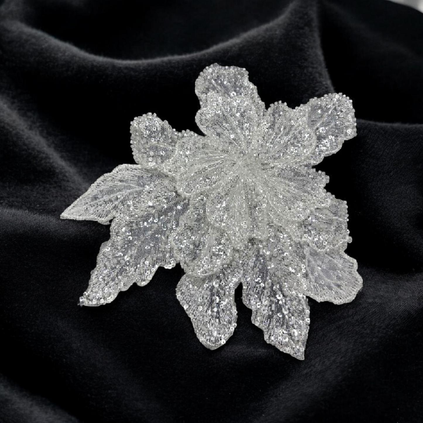 Silver Twilight Sequin Floral Patch