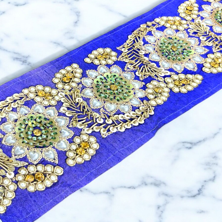 Pearl Garden Hand-Embroidered Border (3.5 Inch) (Comes in 9 Meters)